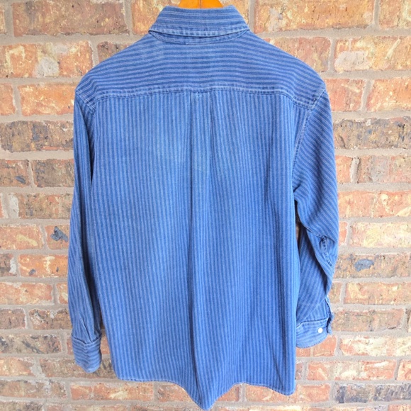 VTG 90s GAP Blue Jeans World Standard Hickory Striped Denim Work Shirt Button M - Picture 3 of 7